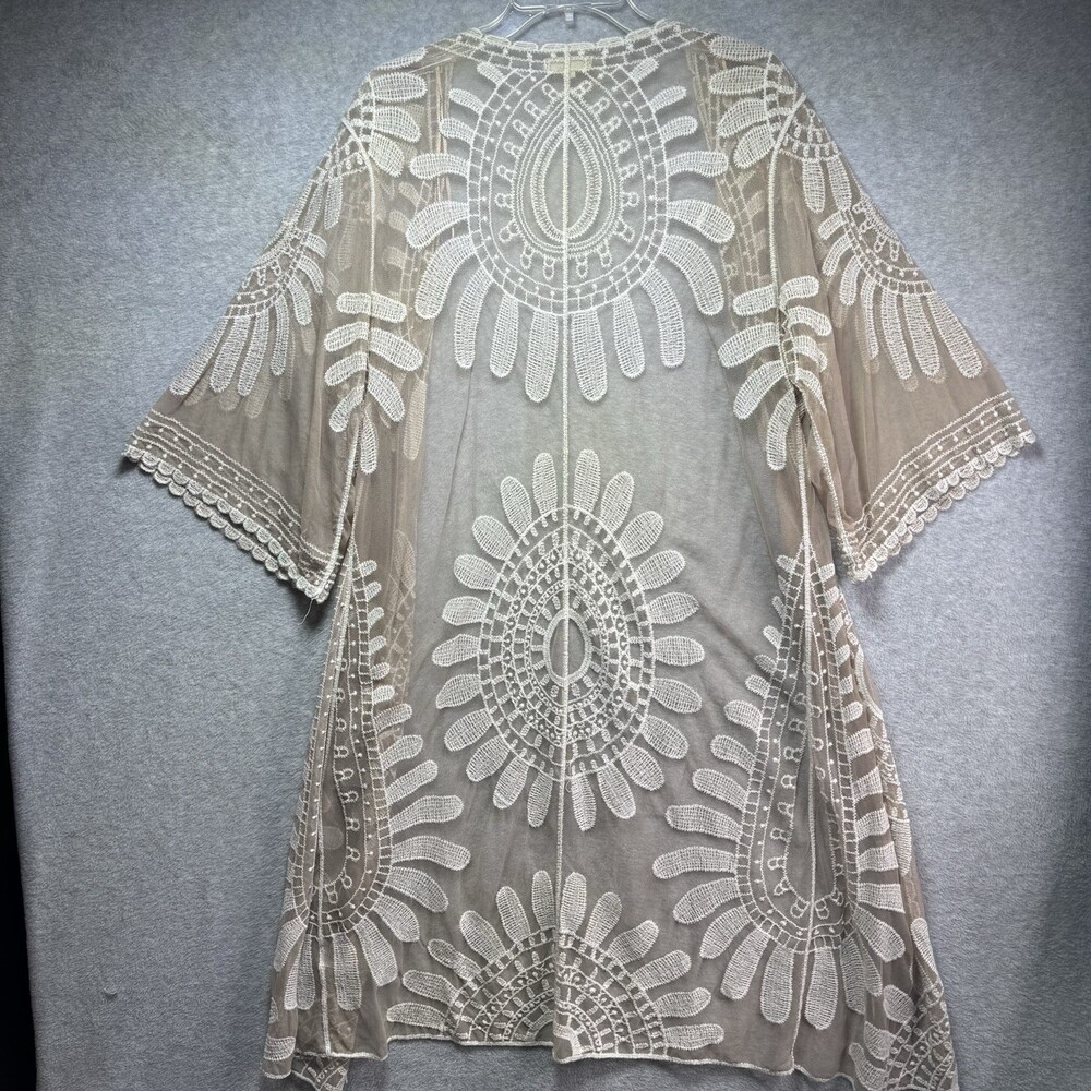 Ivory Lace Open Cardigan Duster Kimono L Boho Hippie Fairy Goddess Cottage